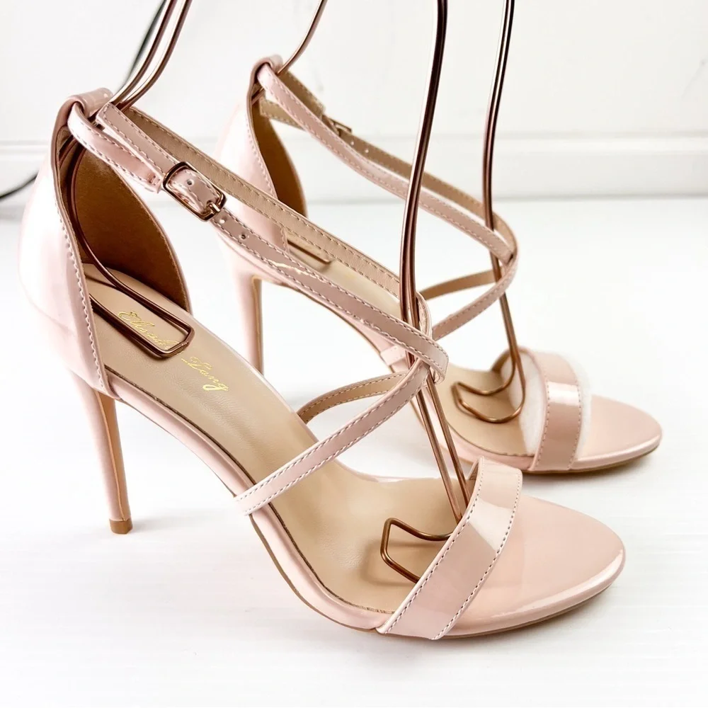 Elisabet Tang Heels womens 8 Neutral Beige Strappy Stiletto Wedding sandals